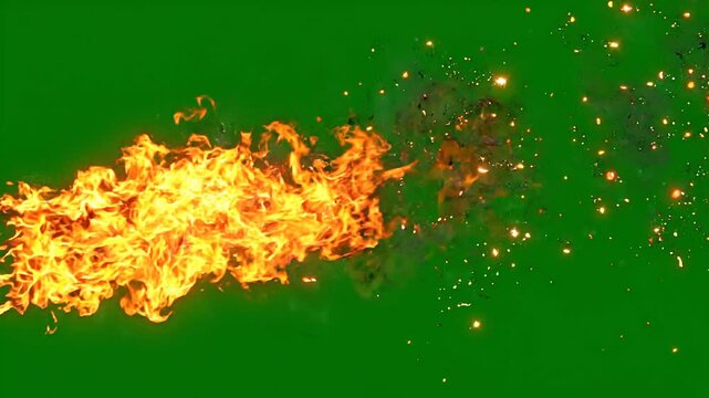 Dynamic animated fire blast explosion on vibrant green background in 4K