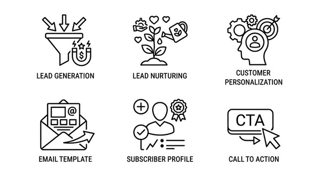 Marketing Automation and Lead Generation Vector Icon Set