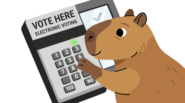 Capybara using electronic voting machine, isolated