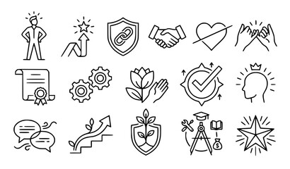 Fototapeta premium Business Success, Partnership and Leadership Outline Icon Collection for Corporate and Professional Concepts