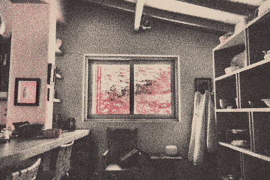 old half tone poster of a window inside a house