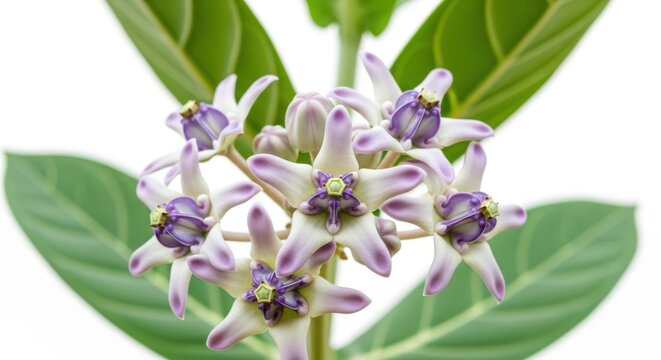 Cluster of purple and white crown flowers isolated on white background isolated on transparent background