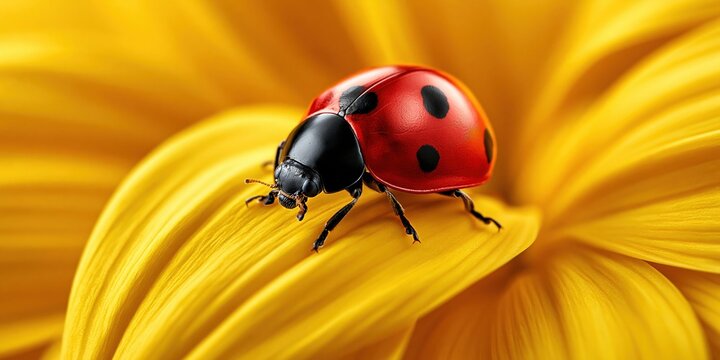 Ladybug on sunflower close up macro nature