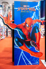 Fototapeta premium Bangkok, Thailand - August 3, 2025 : Billboard advertising the film Spider-Man: Brand New Day in the lobby of the Major Cineplex Siam Paragon.