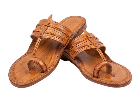 Traditional Indian Kolhapuri Leather Chappals PNG with Transparent Background