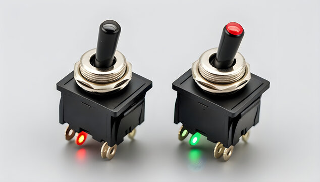 Two electronic toggle switches with LED indicator lights illustration
