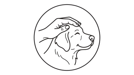 Obraz premium Hand petting loyal dog in circular frame. Gentle owner stroking happy pet with affectionate touch.