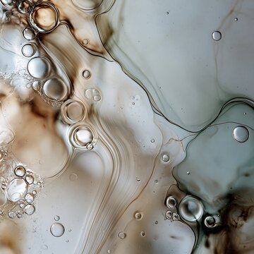 Abstract Liquid Mix: Water, Oil, and Swirling Pigment in Microscopic View