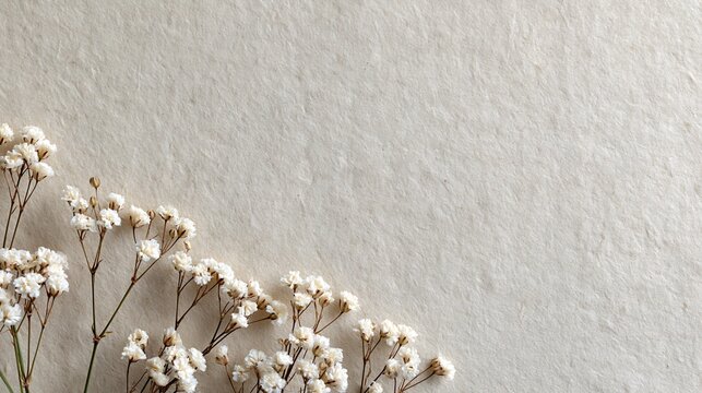 Delicate White Blooms on Textured Paper Background with Copy Space