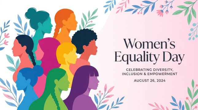 Women equality Day concept banner with colorful silhouettes