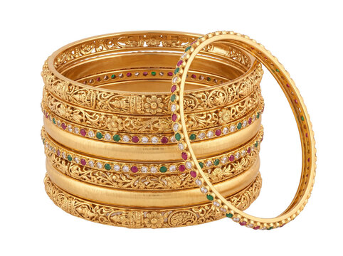 Traditional Indian Gold Bangles Set PNG with Transparent Background