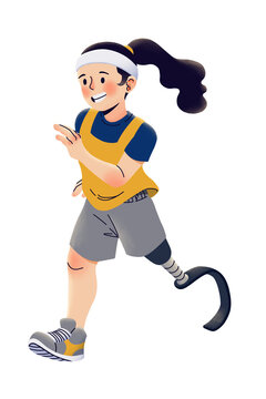 Disabled Female Runner with Running Blade Prosthetic Illustration 
