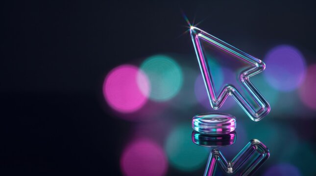 Transparent glass cursor clicking round glass button icon