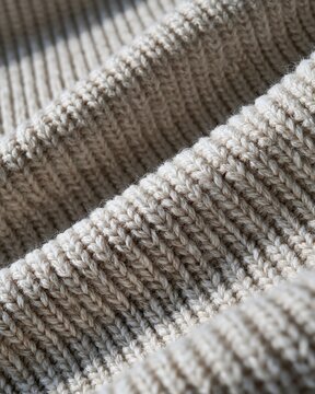 Close Up of Light Beige Ribbed Knit Fabric Texture for Background Material