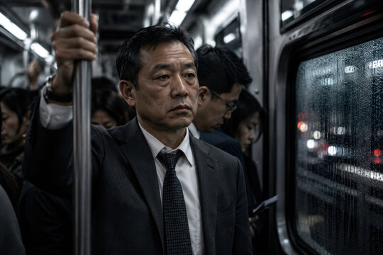 Automatic &mdash; Business commuter trapped in routine during another crowded subway journey