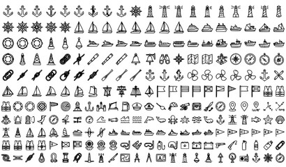 Modern Nautical Outline Icon Collection Editable Stroke Maritime Vector Pack © MdMiraz