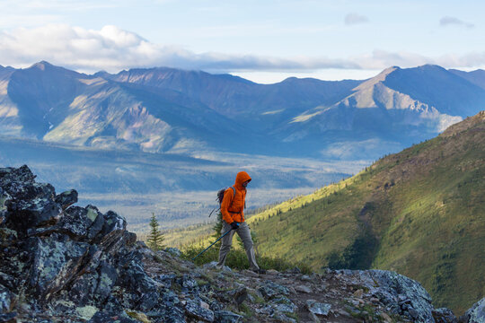 Hike in polar tundra