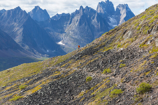 Hike in polar tundra