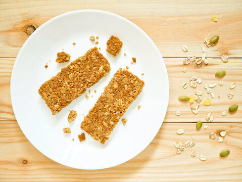 Cereal bars or flapjacks made from rolled oats