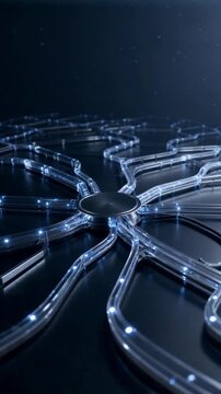 Luminous data pathways converging in a futuristic network