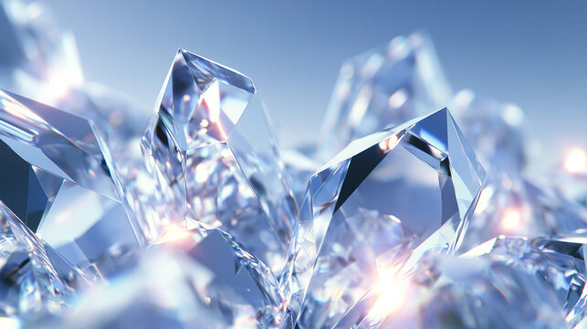 Sparkling Blue Crystals and Diamonds Macro Abstract Background