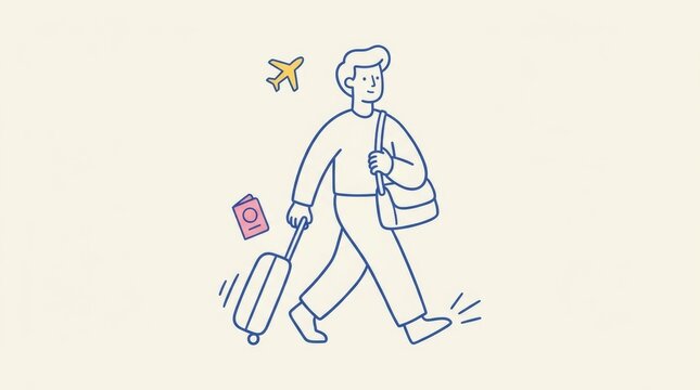 Adult Traveler With Suitcase and Passport Illustration