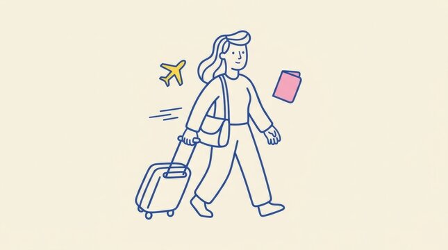 Adult Traveler With Suitcase and Passport Illustration
