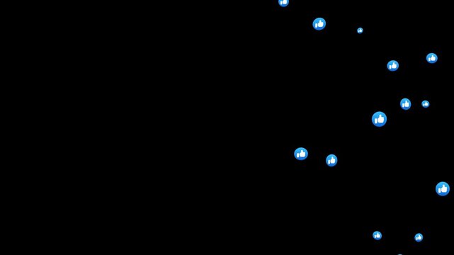 Floating social media heart eyes smiley face, like, care emojis rising upwards. Animated social media reaction overlay for live stream video. Social media reaction animation on black background.