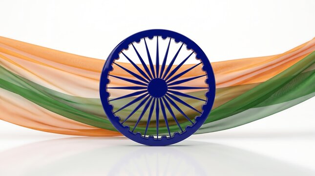 Indian Flag with Tricolor Waves Isolated on Blue Background