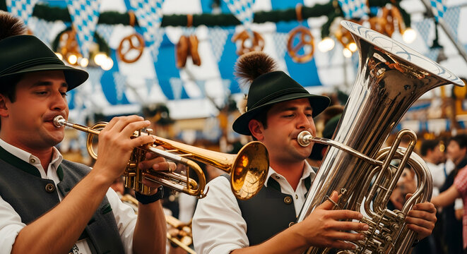 Traditional Brass Band Playing Music at Oktoberfest