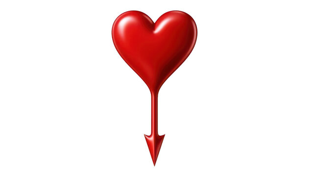 Shiny red heart shape symbol with a pointy devil tail isolated on transparent background