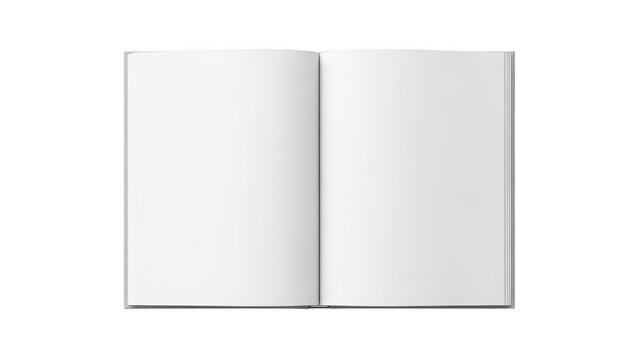 Open empty book with blank pages for design mockup isolated on transparent background