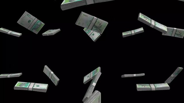 Colombia Money, Colombian Peso Banknotes Falling On Black Background, COP Currency Stacks Dark Cinematic, 4K