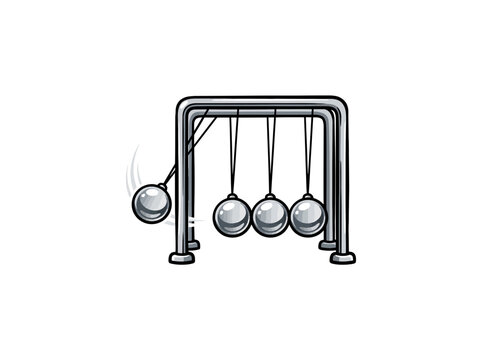 Classic Newton'S Cradle Desk Ornament With One Swinging Sphere Towards Four Stationary Spheres In Motion Vector Illustration