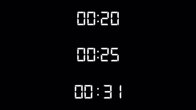 Count Up Timer Animation Set on Transparent Background, 4 Minute, 5 Minute and 6 Minute Digital Timer Collection, Four Minute, Five Minute and Six Minute Count Up, 4K Alpha Channel