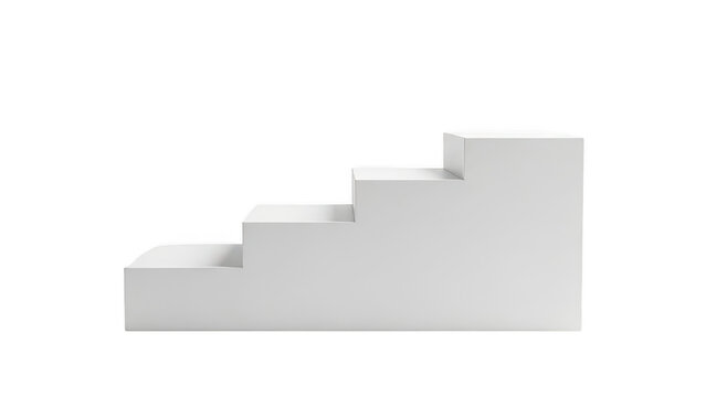 Minimal white three step staircase platform isolated on transparent background