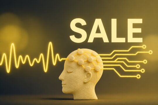 Digital sale concept with glowing head and network connections