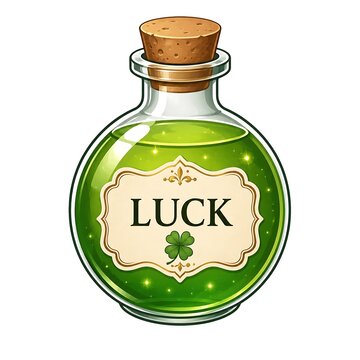 Halloween Green Magic Potion Bottle with Clover Luck Label, Spooky Witch Brew for Halloween Festival