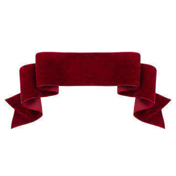 Red velvet ribbon banner isolated on transparent background