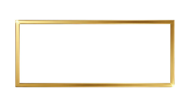 Shiny golden rectangular frame for luxury design isolated on transparent background