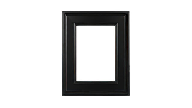 Empty black picture frame on a flat surface isolated on transparent background