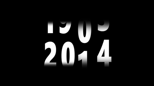 Animation showing year transition from 1970 to 2024 in analog clock style on isolated black background. Time-lapse speed. Happy new year eve number counter. 4K footage motion graphic video rendering.