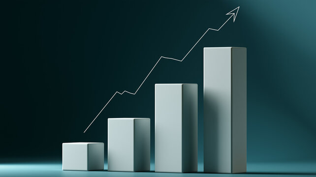 A clean minimal design depicting business growth. four simple, light gray rectangular columns stand in a row from shortest to tallest on a smooth surface. Ai generat