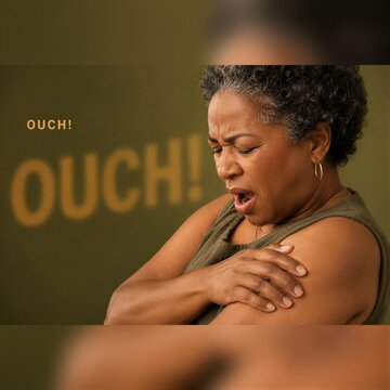 Woman holding shoulder in pain
