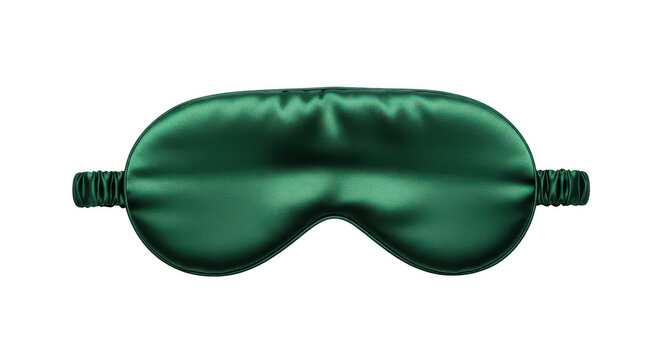Green silk sleep mask for resting and night relaxation isolated on transparent background