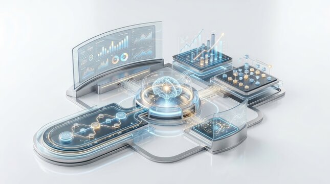 Futuristic ai data processing hub with neural network visualization
