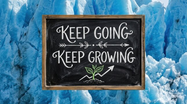 Keep Going Keep Growing Motivational Chalkboard In Glacial Landscape