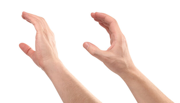 Set of male hands in grabbing gesture, isolated on transparent cutout background