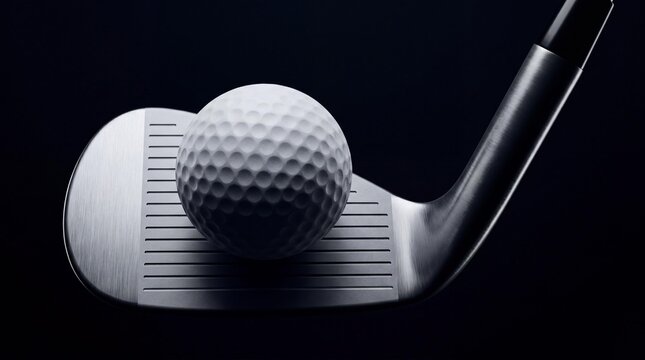 Golf ball resting on iron club face for professional lessons