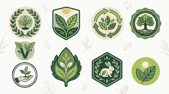 Collection of eco friendly and nature inspired logos and icons